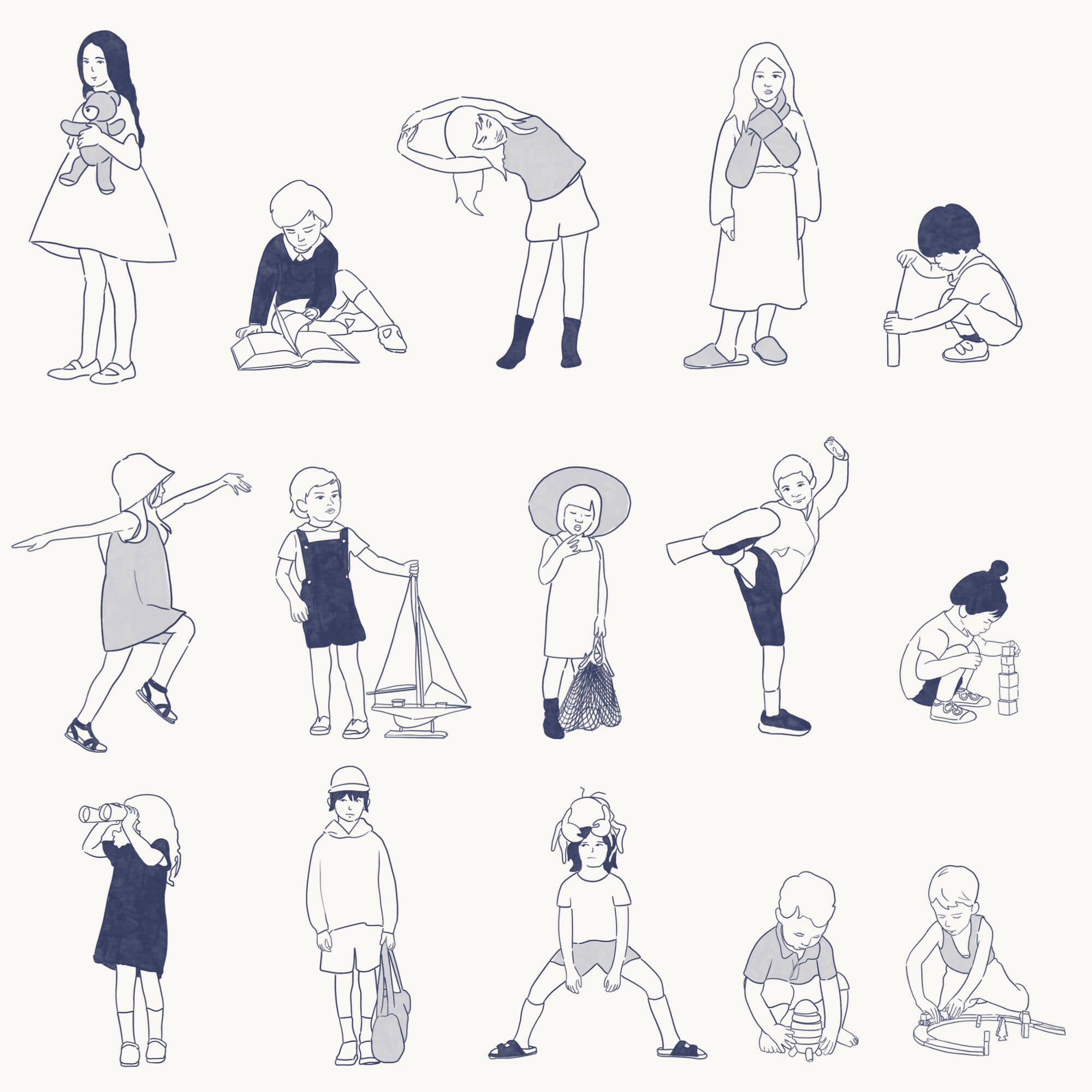 Vector People Kids Set | Lineart Style — cutout pack for architectural visualisation, preview 3 of 3