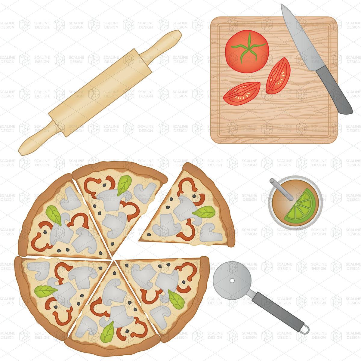 Vector & PNG Kitchen and Food Illustration — cutout pack for architectural visualisation, preview 4 of 6