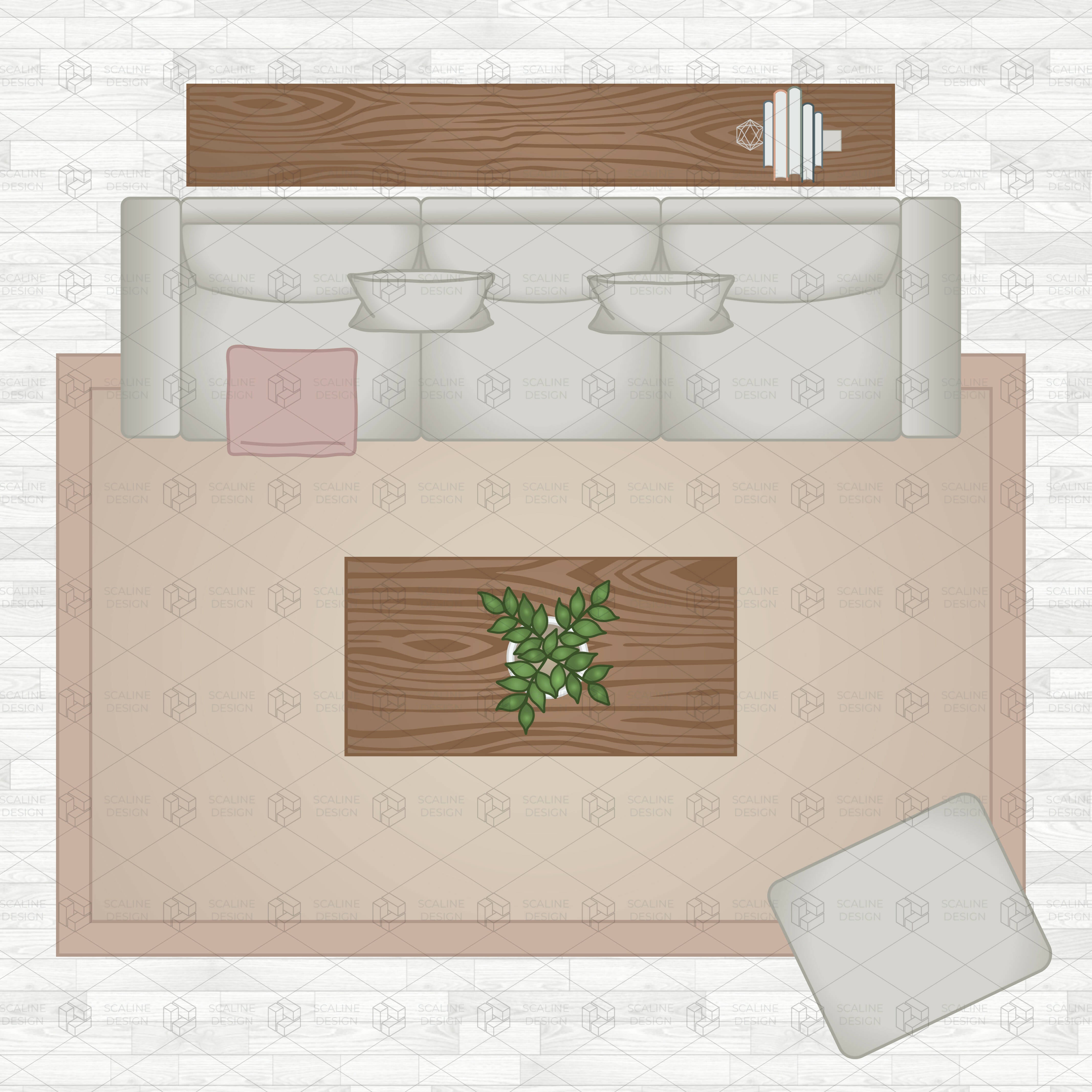 Vector & PNG Living Room Top View Furniture — cutout pack for architectural visualisation, preview 2 of 3