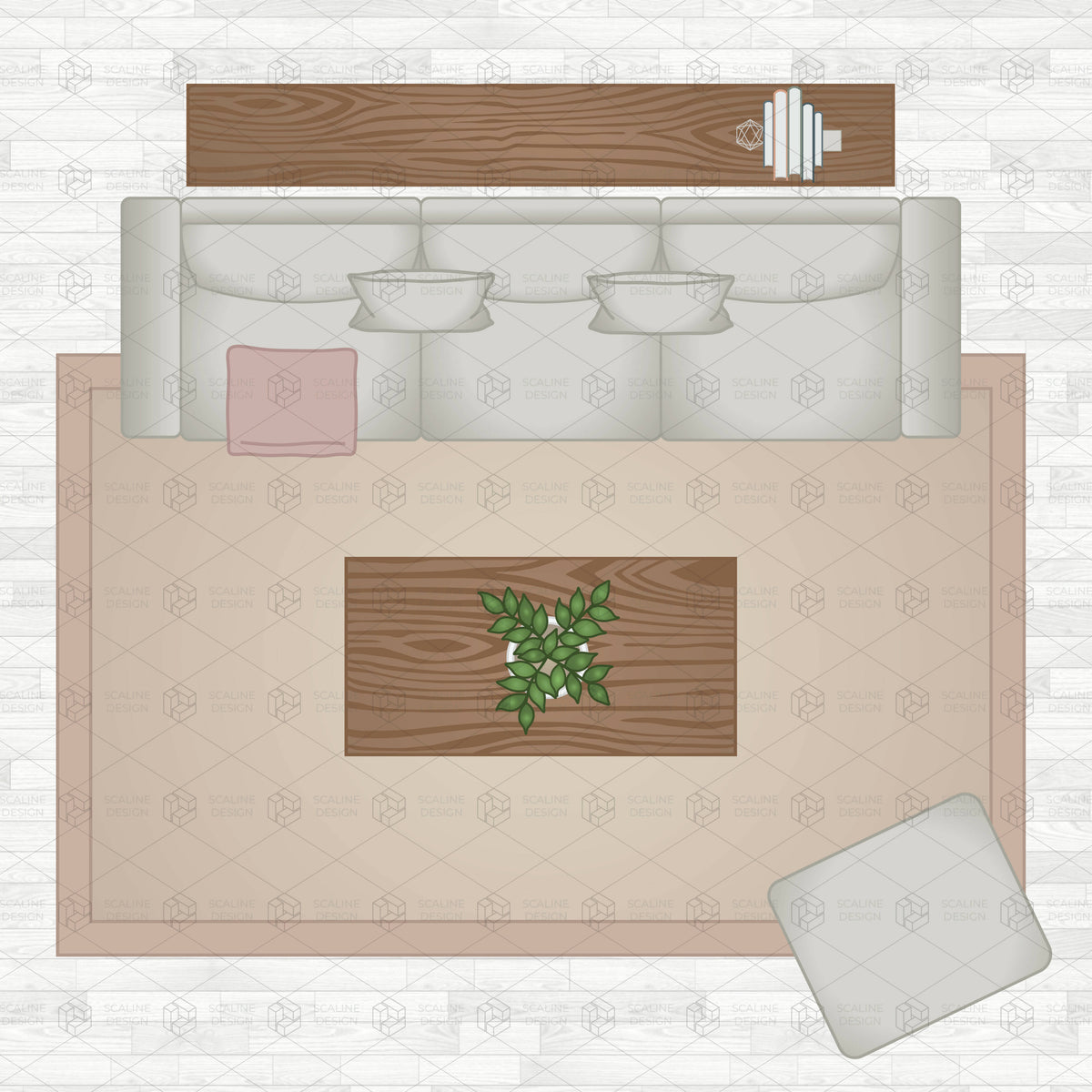 Vector & PNG Living Room Top View Furniture — cutout pack for architectural visualisation, preview 2 of 3