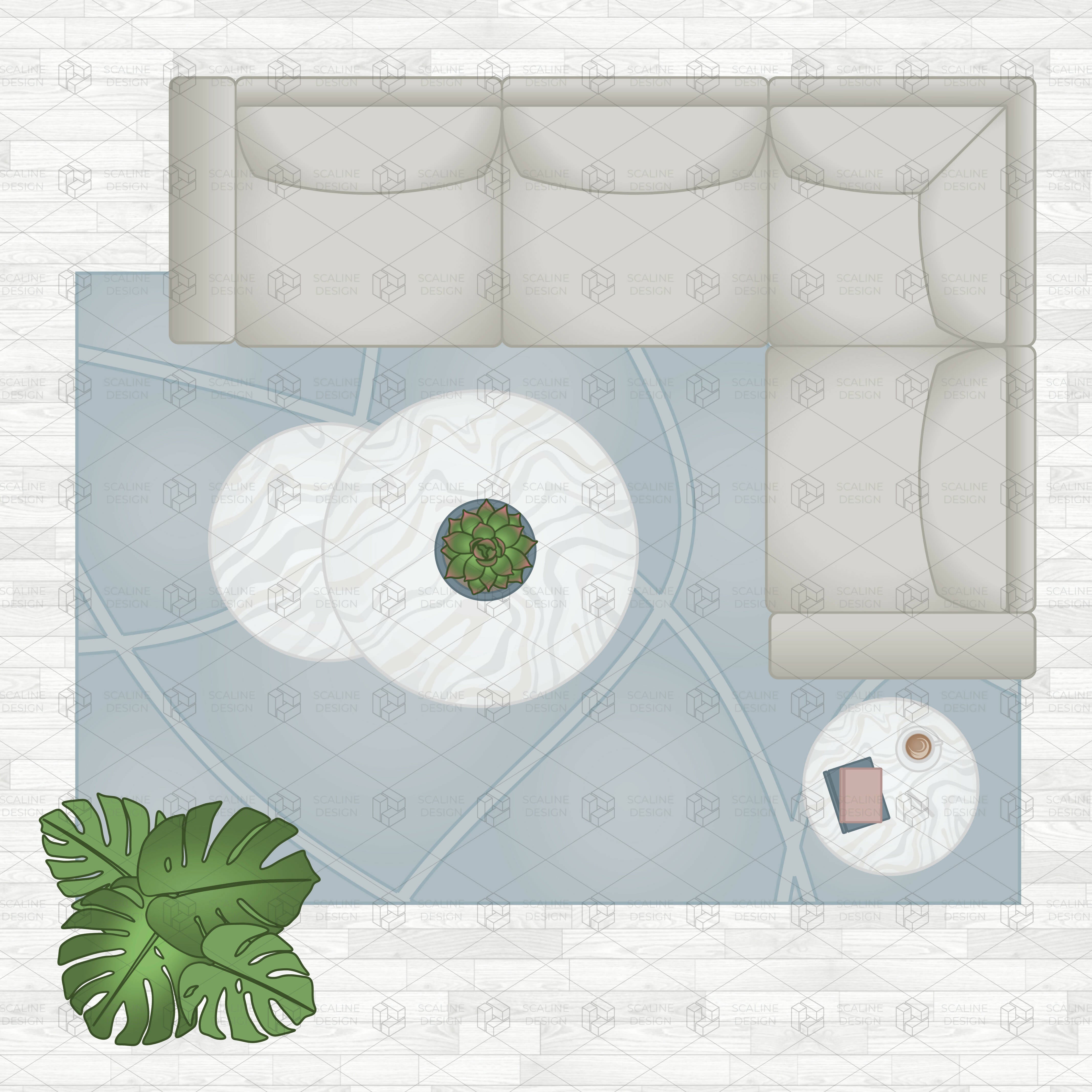 Vector & PNG Living Room Top View Furniture — cutout pack for architectural visualisation, preview 3 of 3