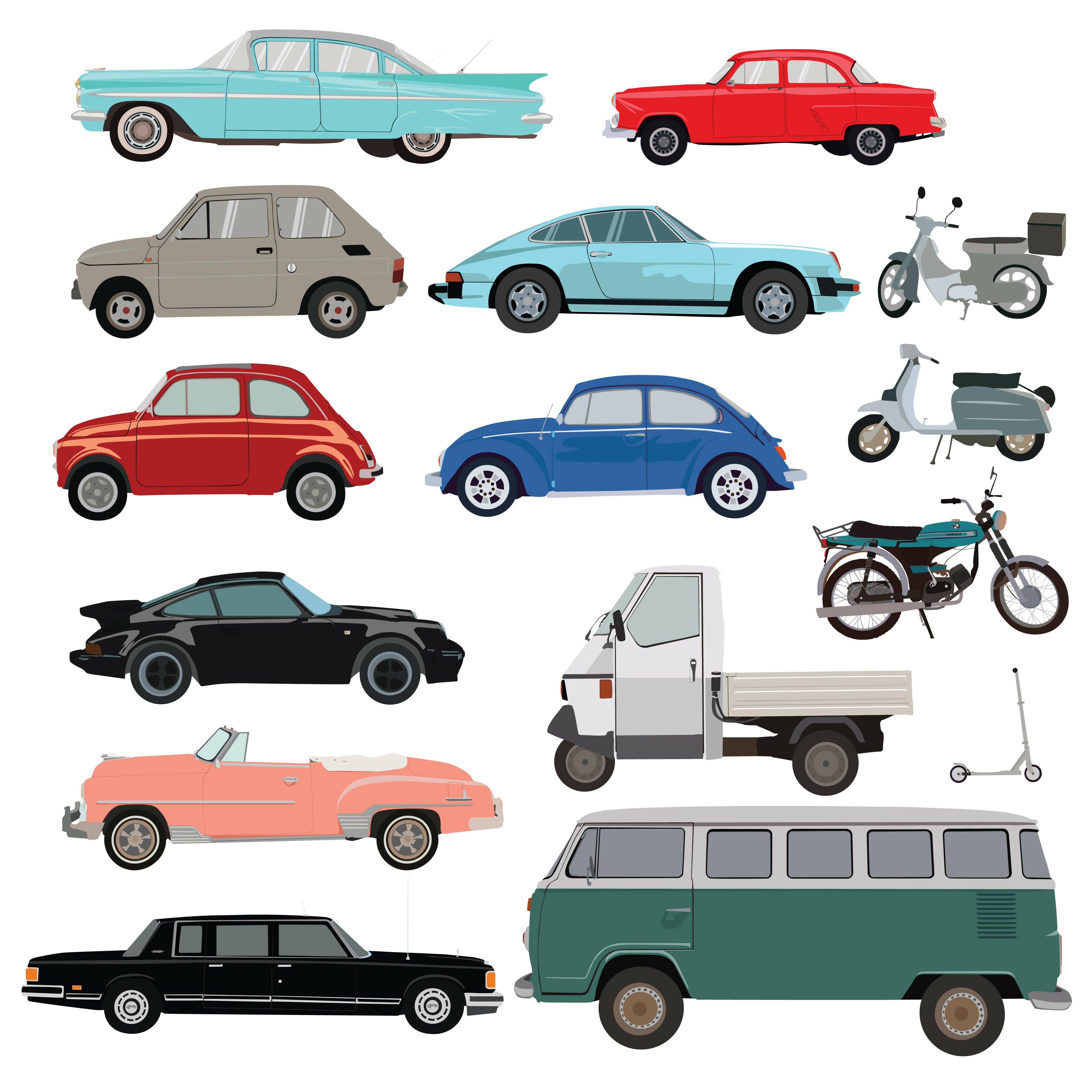 Vintage Vehicles (15 Figures) — cutout pack for architectural visualisation, preview 1 of 2