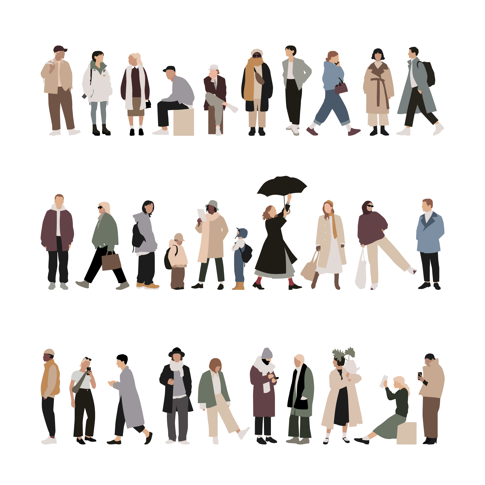 Walking People (30 Objects) — cutout pack for architectural visualisation, preview 1 of 6