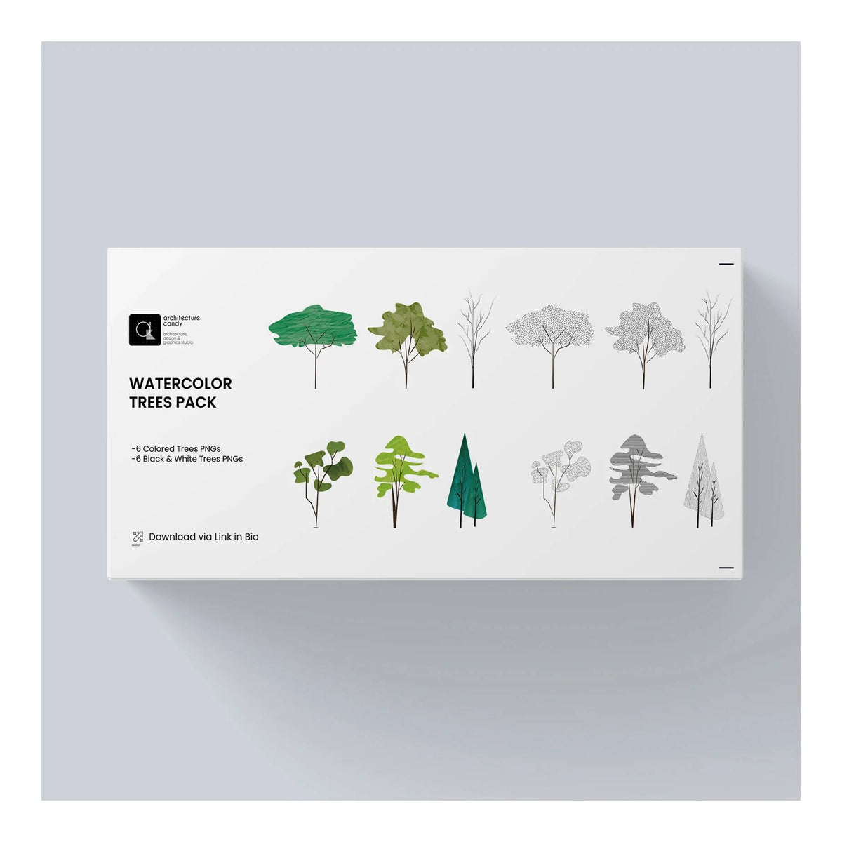 Watercolor Tree PNG Pack — cutout pack for architectural visualisation