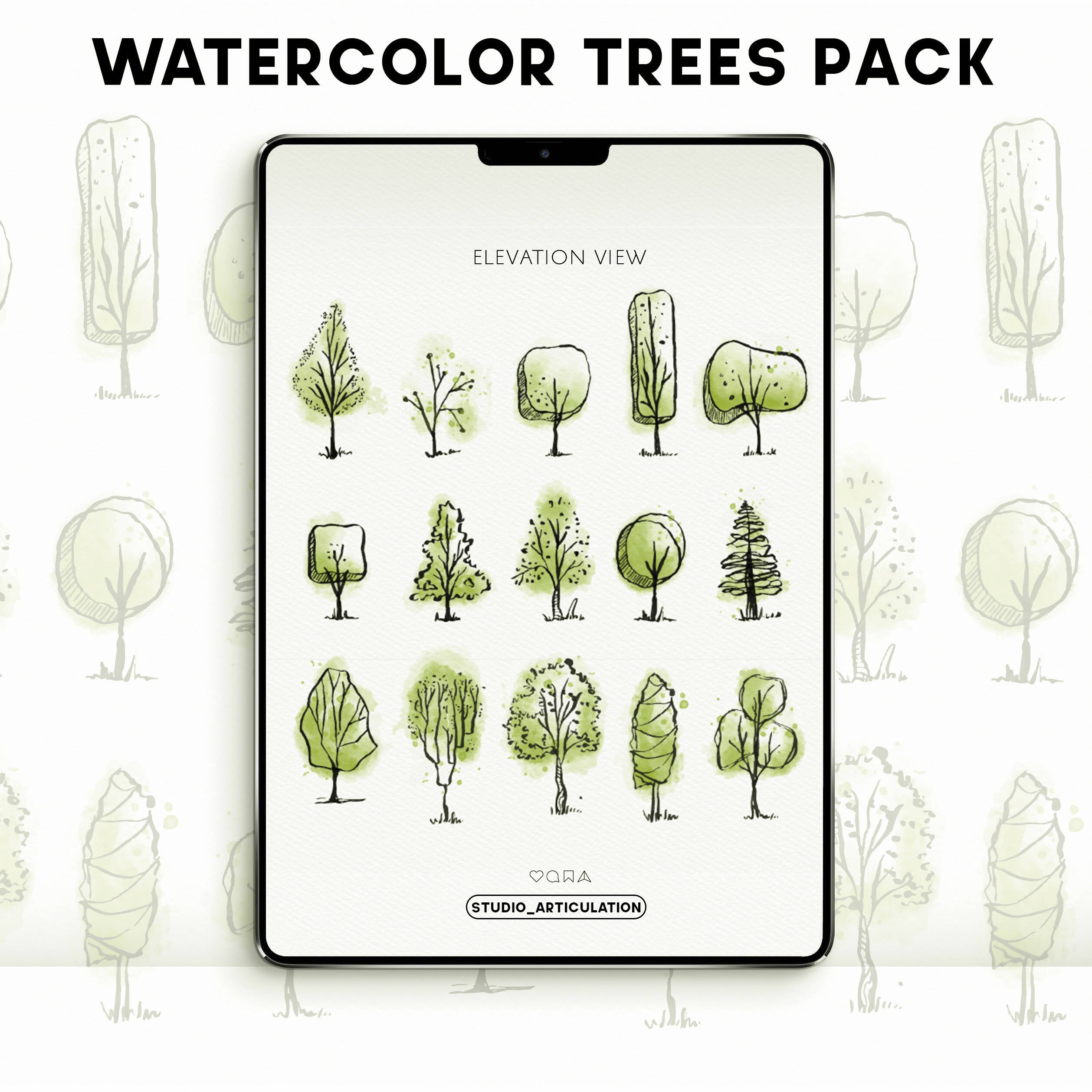 Watercolor Vector Trees Pack — cutout pack for architectural visualisation, preview 1 of 7