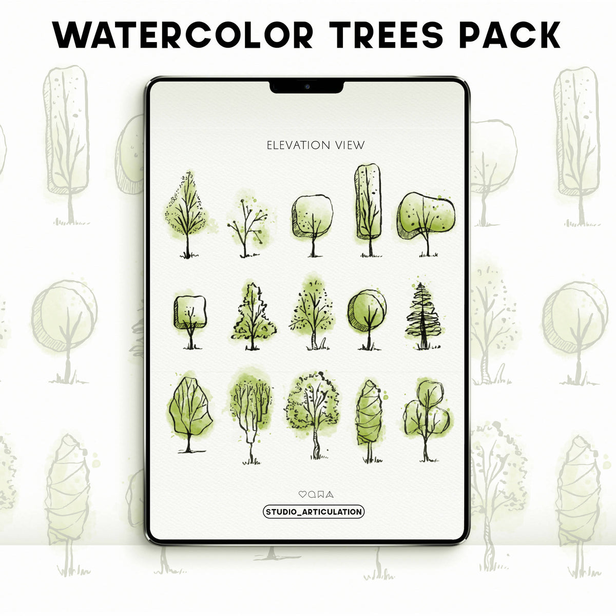 Watercolor Vector Trees Pack — cutout pack for architectural visualisation, preview 1 of 7