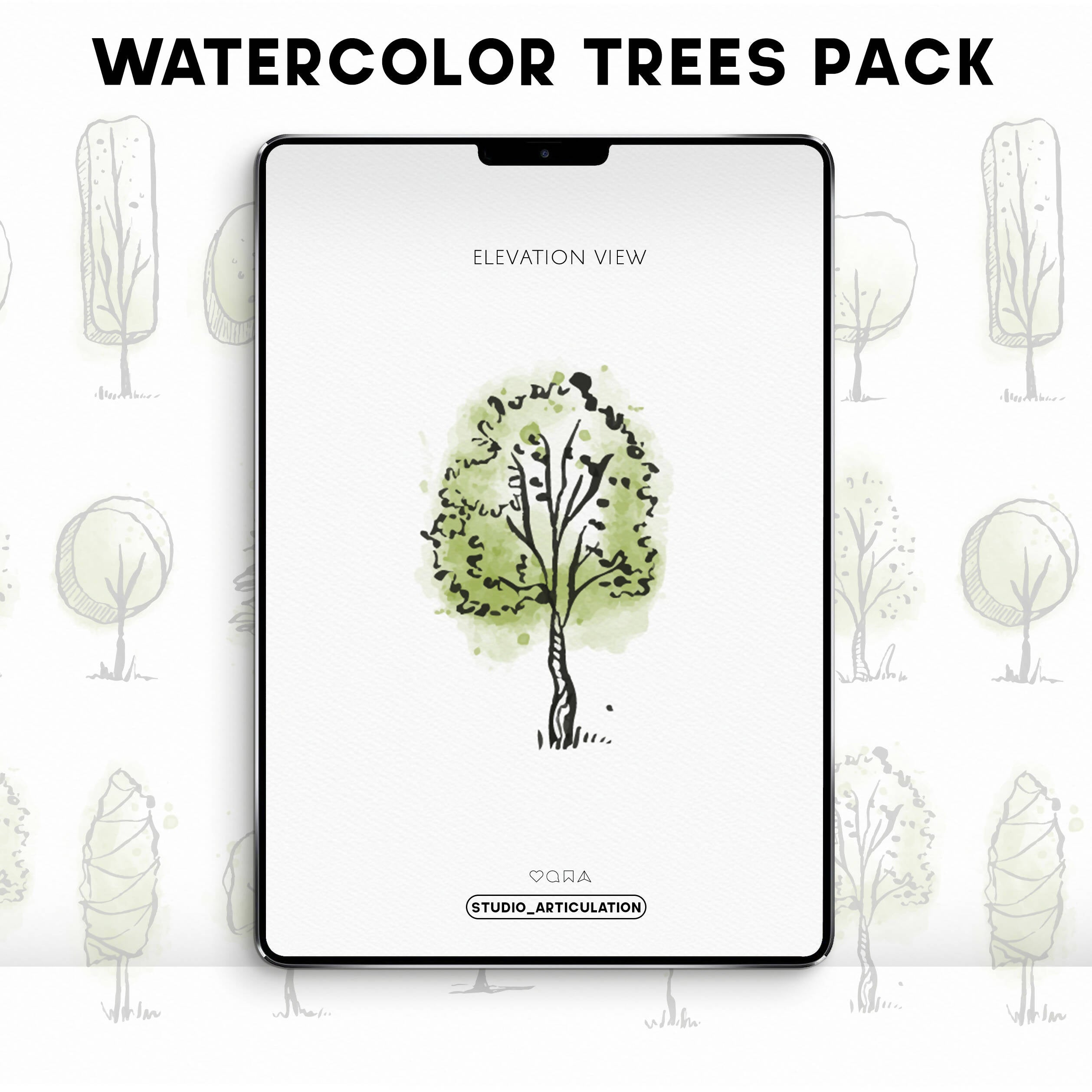 Watercolor Vector Trees Pack — cutout pack for architectural visualisation, preview 2 of 7