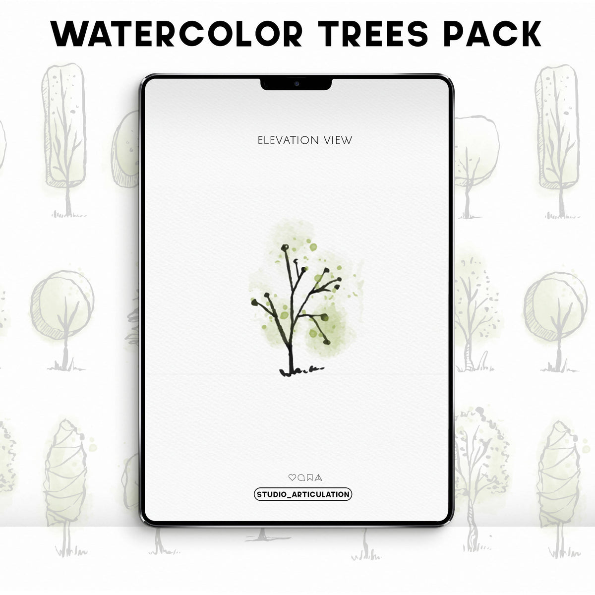 Watercolor Vector Trees Pack — cutout pack for architectural visualisation, preview 3 of 7