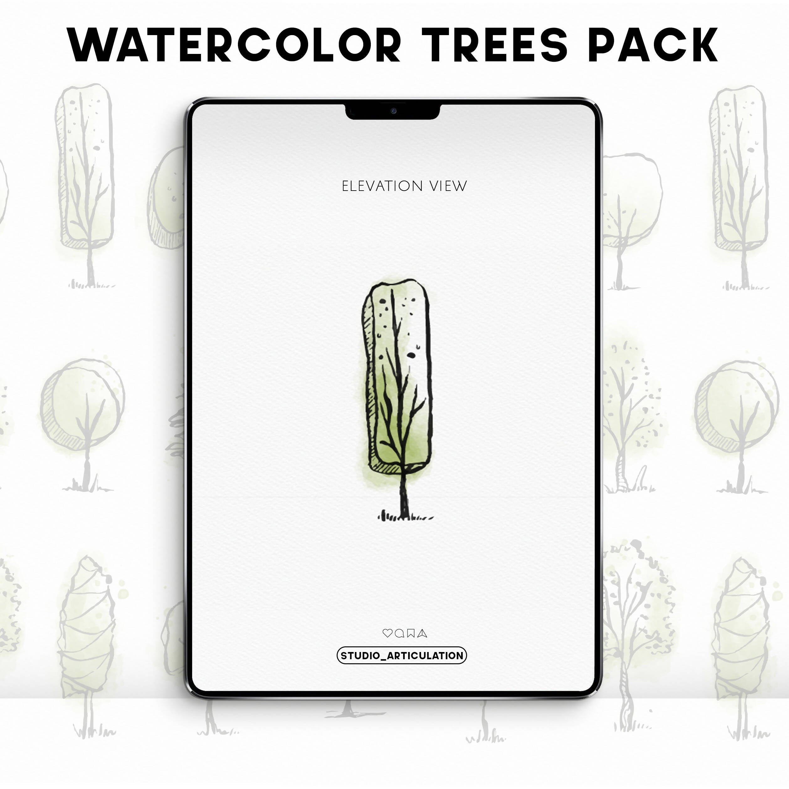 Watercolor Vector Trees Pack — cutout pack for architectural visualisation, preview 4 of 7