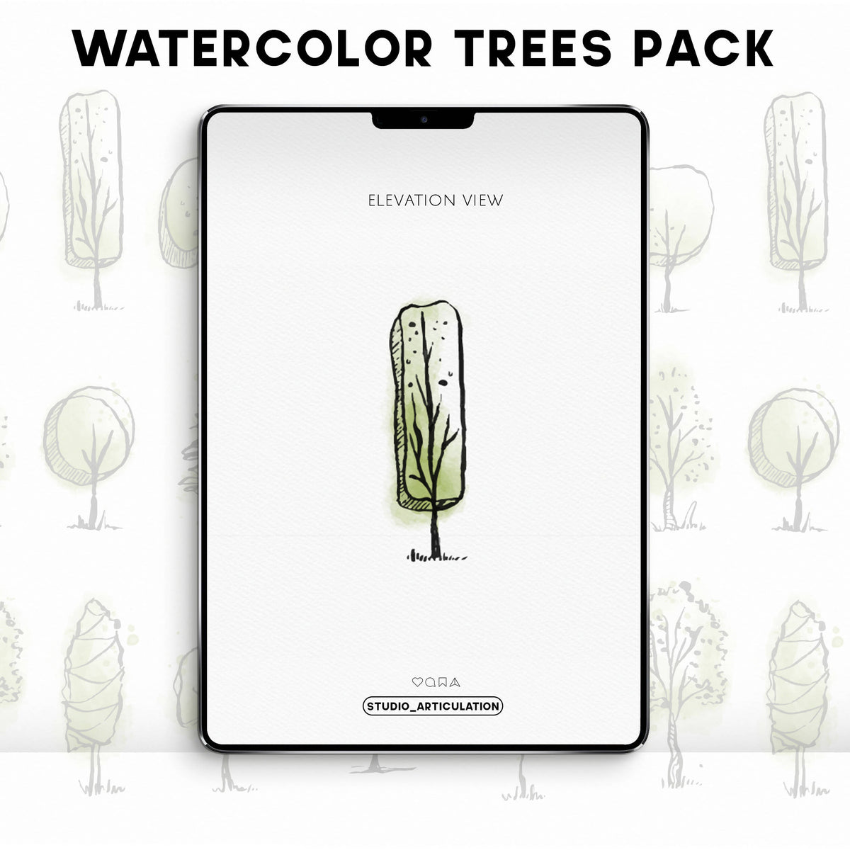 Watercolor Vector Trees Pack — cutout pack for architectural visualisation, preview 4 of 7