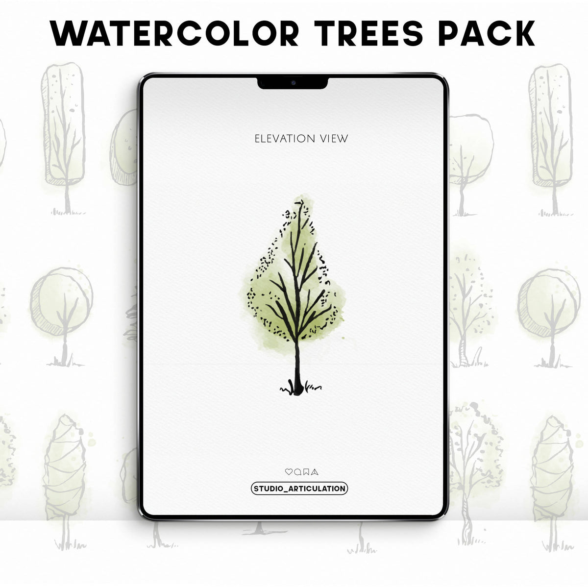 Watercolor Vector Trees Pack — cutout pack for architectural visualisation, preview 5 of 7