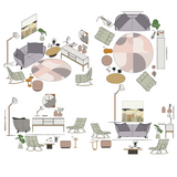 Axonometric Top Front and Side View Living Room Furniture Cutout Pack