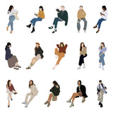 Women Sitting Cutouts Pack (15 Illustrated People)